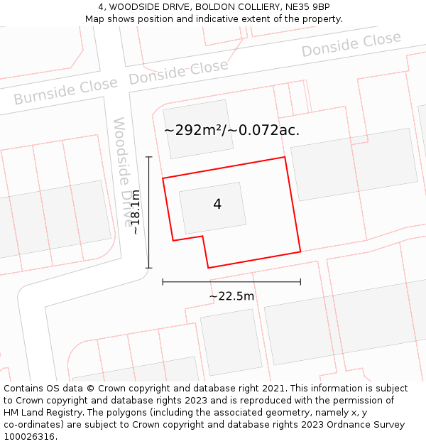 4, WOODSIDE DRIVE, BOLDON COLLIERY, NE35 9BP: Plot and title map