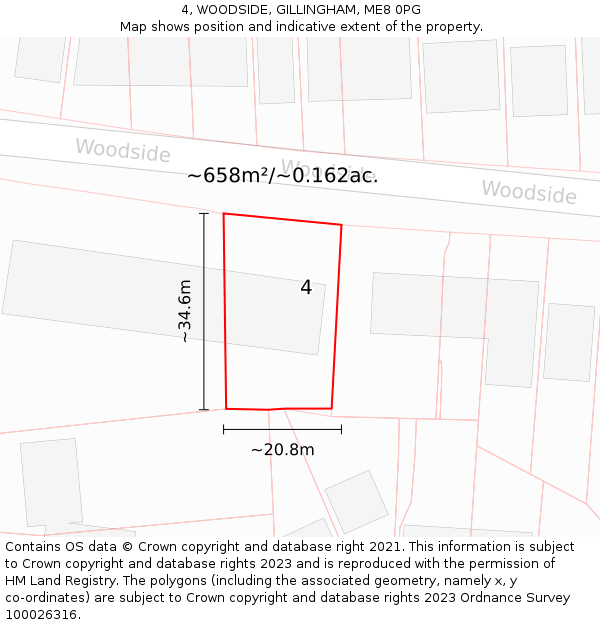 4, WOODSIDE, GILLINGHAM, ME8 0PG: Plot and title map