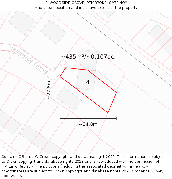 4, WOODSIDE GROVE, PEMBROKE, SA71 4QY: Plot and title map
