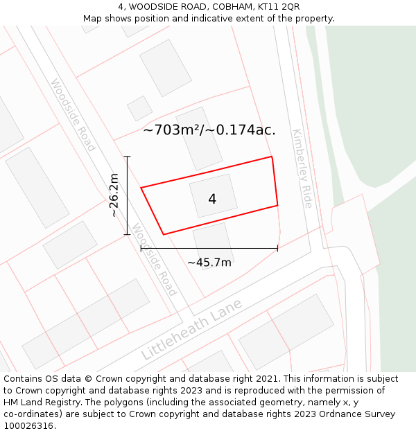 4, WOODSIDE ROAD, COBHAM, KT11 2QR: Plot and title map