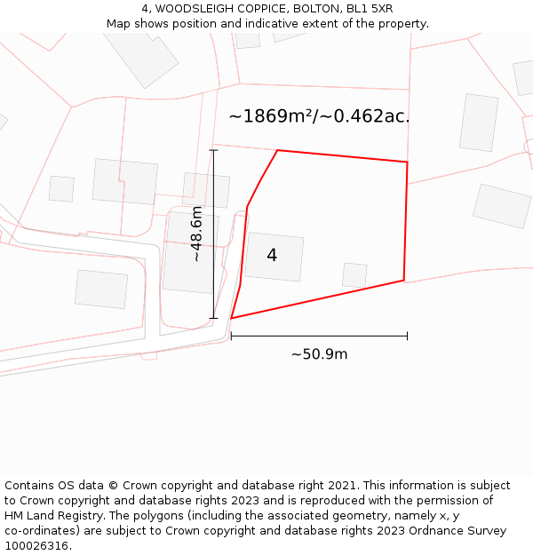 4, WOODSLEIGH COPPICE, BOLTON, BL1 5XR: Plot and title map