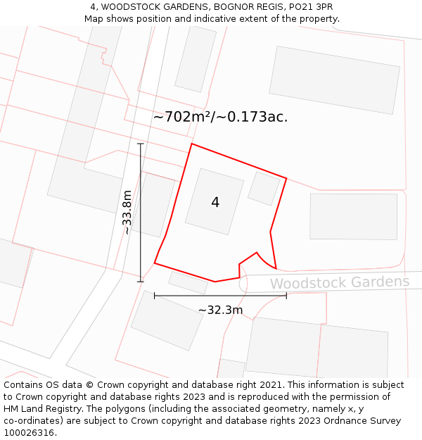 4, WOODSTOCK GARDENS, BOGNOR REGIS, PO21 3PR: Plot and title map