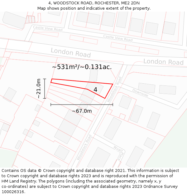 4, WOODSTOCK ROAD, ROCHESTER, ME2 2DN: Plot and title map