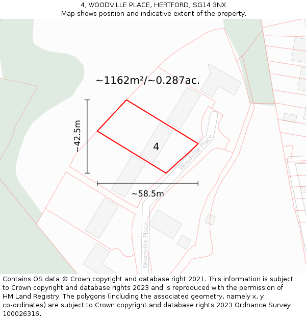 4, WOODVILLE PLACE, HERTFORD, SG14 3NX: Plot and title map