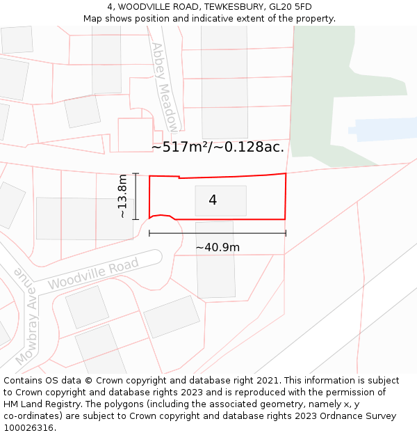 4, WOODVILLE ROAD, TEWKESBURY, GL20 5FD: Plot and title map