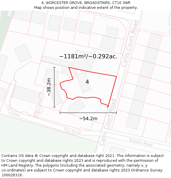 4, WORCESTER GROVE, BROADSTAIRS, CT10 3WR: Plot and title map