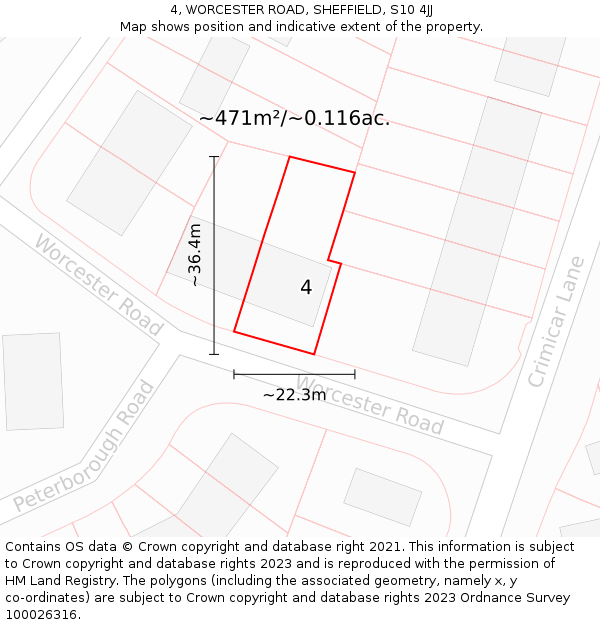 4, WORCESTER ROAD, SHEFFIELD, S10 4JJ: Plot and title map