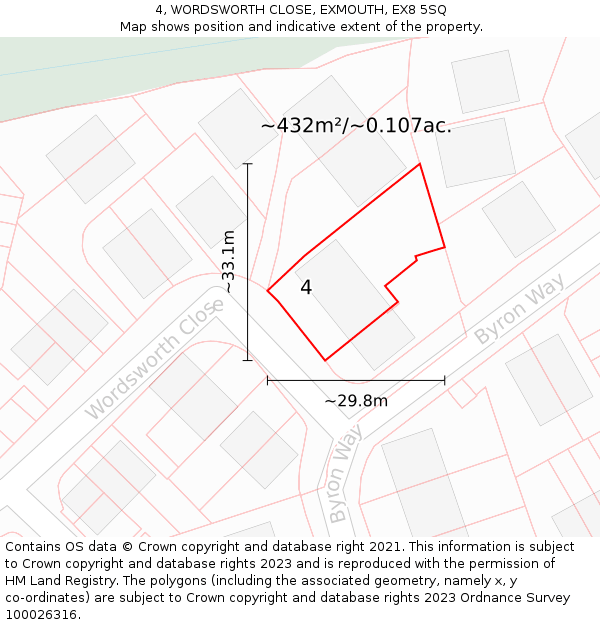 4, WORDSWORTH CLOSE, EXMOUTH, EX8 5SQ: Plot and title map