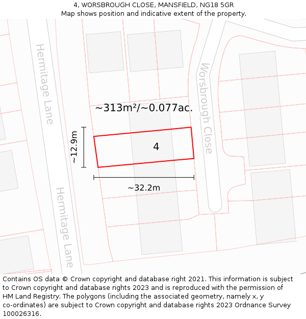 4, WORSBROUGH CLOSE, MANSFIELD, NG18 5GR: Plot and title map