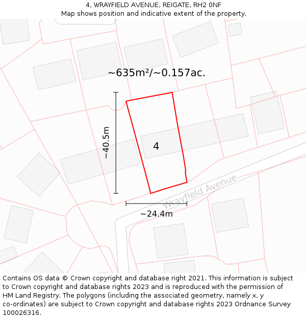 4, WRAYFIELD AVENUE, REIGATE, RH2 0NF: Plot and title map