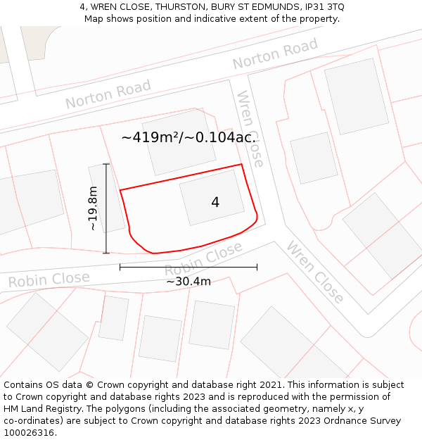 4, WREN CLOSE, THURSTON, BURY ST EDMUNDS, IP31 3TQ: Plot and title map