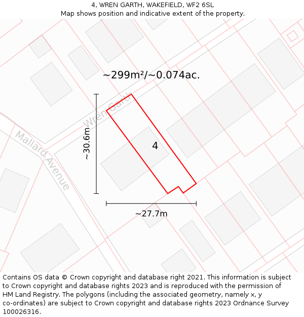 4, WREN GARTH, WAKEFIELD, WF2 6SL: Plot and title map