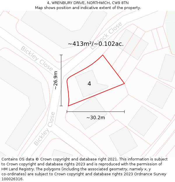 4, WRENBURY DRIVE, NORTHWICH, CW9 8TN: Plot and title map