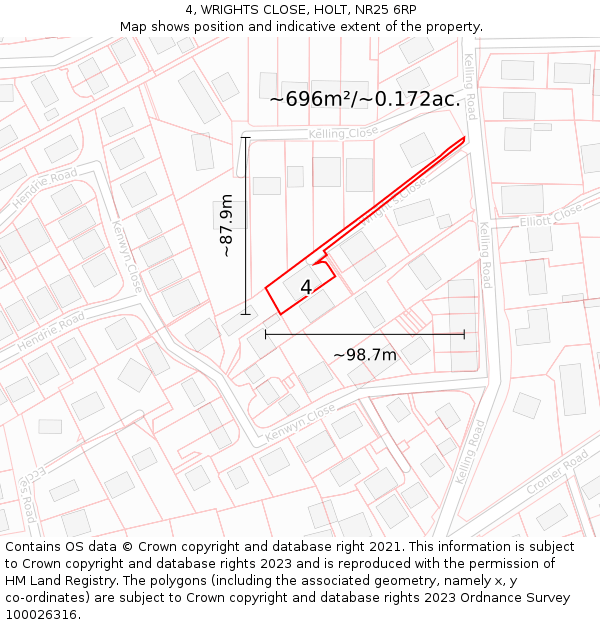 4, WRIGHTS CLOSE, HOLT, NR25 6RP: Plot and title map