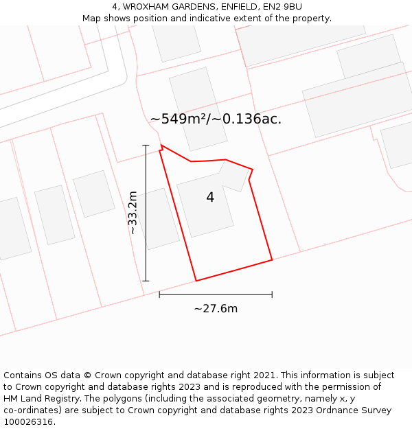 4, WROXHAM GARDENS, ENFIELD, EN2 9BU: Plot and title map