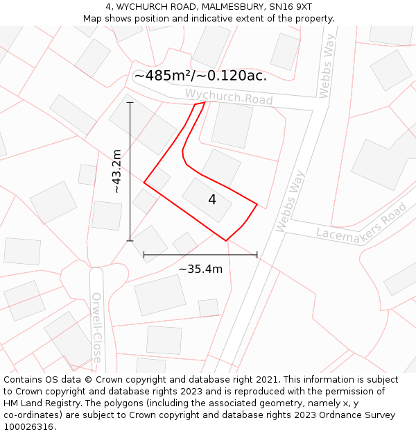 4, WYCHURCH ROAD, MALMESBURY, SN16 9XT: Plot and title map