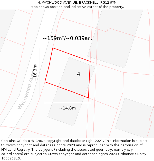 4, WYCHWOOD AVENUE, BRACKNELL, RG12 9YN: Plot and title map