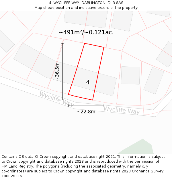 4, WYCLIFFE WAY, DARLINGTON, DL3 8AS: Plot and title map