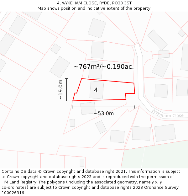 4, WYKEHAM CLOSE, RYDE, PO33 3ST: Plot and title map