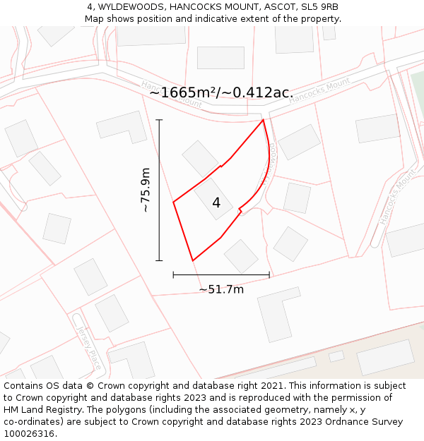 4, WYLDEWOODS, HANCOCKS MOUNT, ASCOT, SL5 9RB: Plot and title map