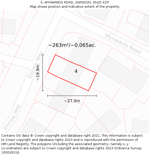 4, WYNWARDS ROAD, SWINDON, SN25 4ZP: Plot and title map