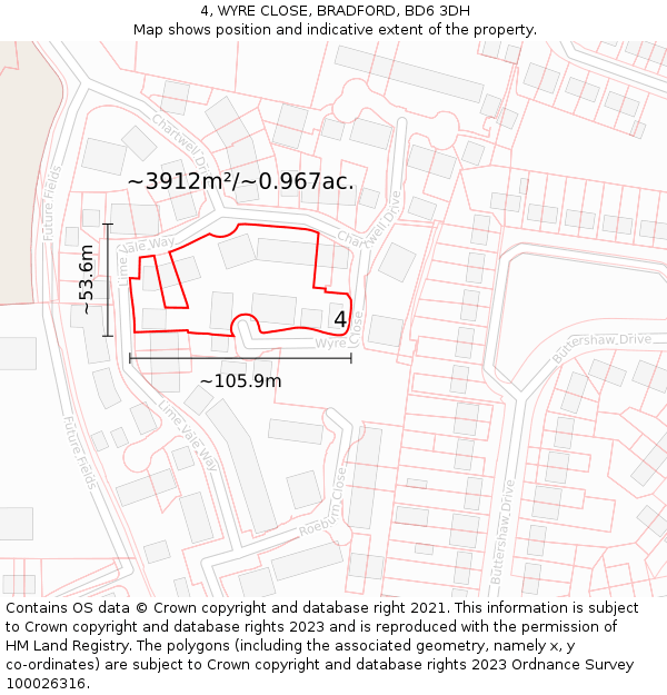 4, WYRE CLOSE, BRADFORD, BD6 3DH: Plot and title map