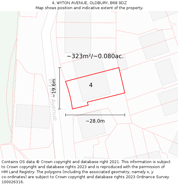 4, WYTON AVENUE, OLDBURY, B68 9DZ: Plot and title map