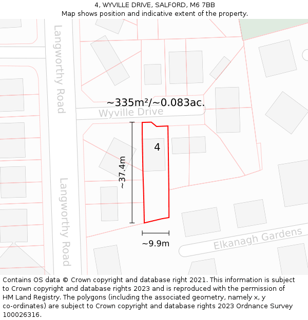 4, WYVILLE DRIVE, SALFORD, M6 7BB: Plot and title map