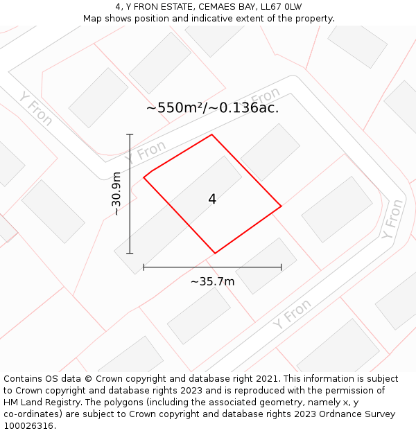 4, Y FRON ESTATE, CEMAES BAY, LL67 0LW: Plot and title map