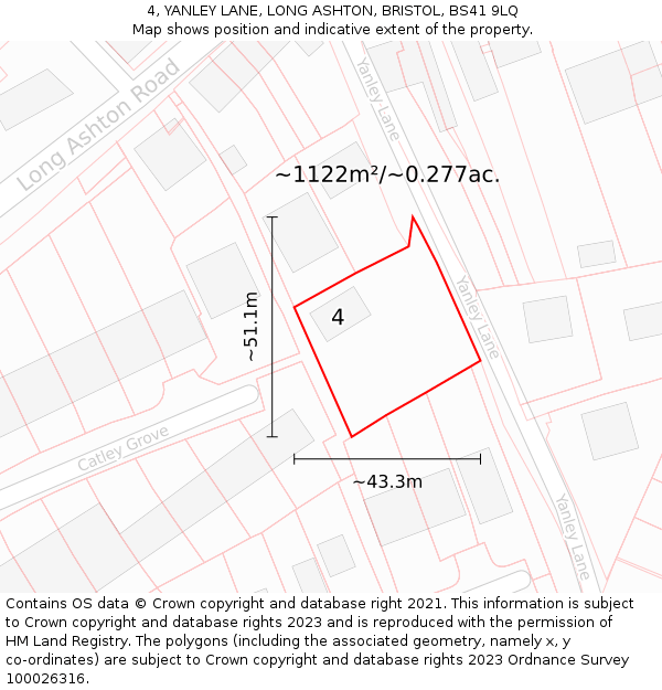 4, YANLEY LANE, LONG ASHTON, BRISTOL, BS41 9LQ: Plot and title map