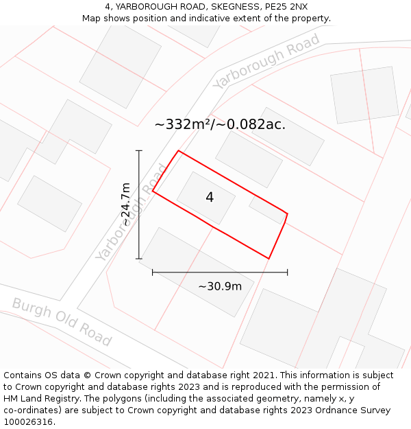 4, YARBOROUGH ROAD, SKEGNESS, PE25 2NX: Plot and title map