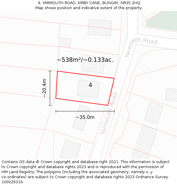 4, YARMOUTH ROAD, KIRBY CANE, BUNGAY, NR35 2HQ: Plot and title map