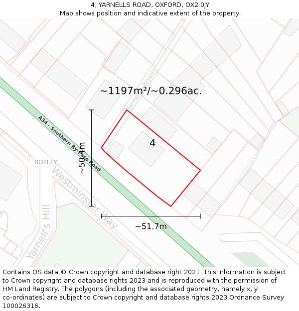 4, YARNELLS ROAD, OXFORD, OX2 0JY: Plot and title map