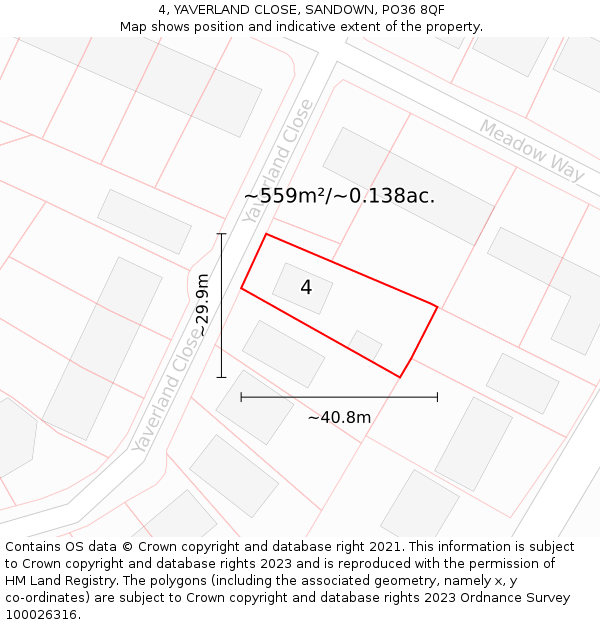 4, YAVERLAND CLOSE, SANDOWN, PO36 8QF: Plot and title map