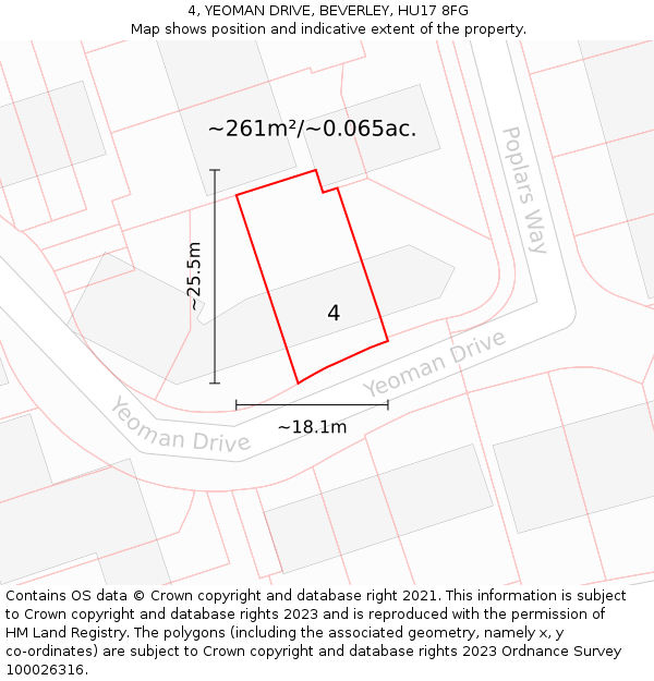 4, YEOMAN DRIVE, BEVERLEY, HU17 8FG: Plot and title map