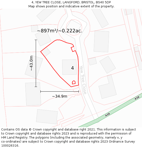 4, YEW TREE CLOSE, LANGFORD, BRISTOL, BS40 5DP: Plot and title map