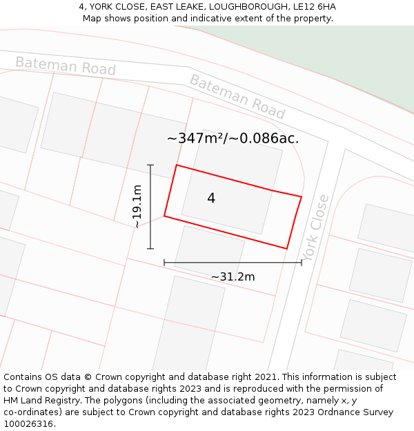 4, YORK CLOSE, EAST LEAKE, LOUGHBOROUGH, LE12 6HA: Plot and title map