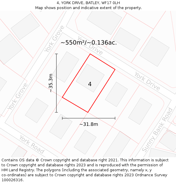 4, YORK DRIVE, BATLEY, WF17 0LH: Plot and title map