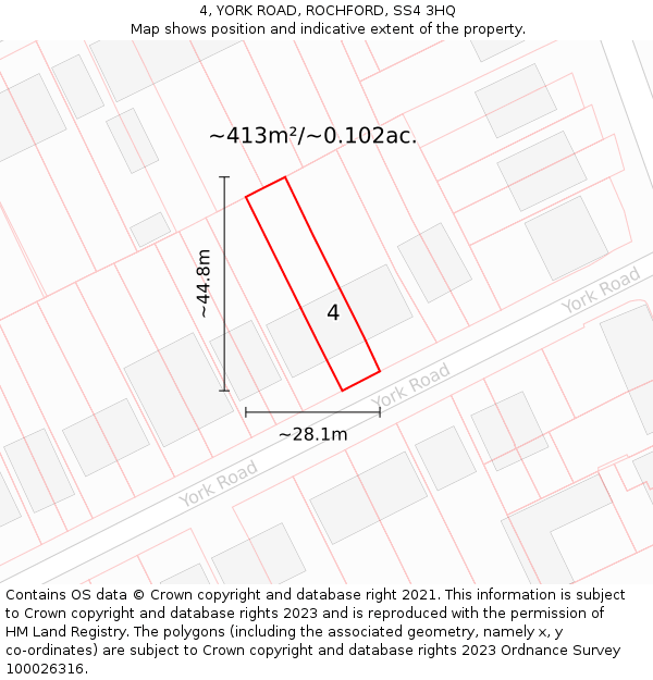 4, YORK ROAD, ROCHFORD, SS4 3HQ: Plot and title map