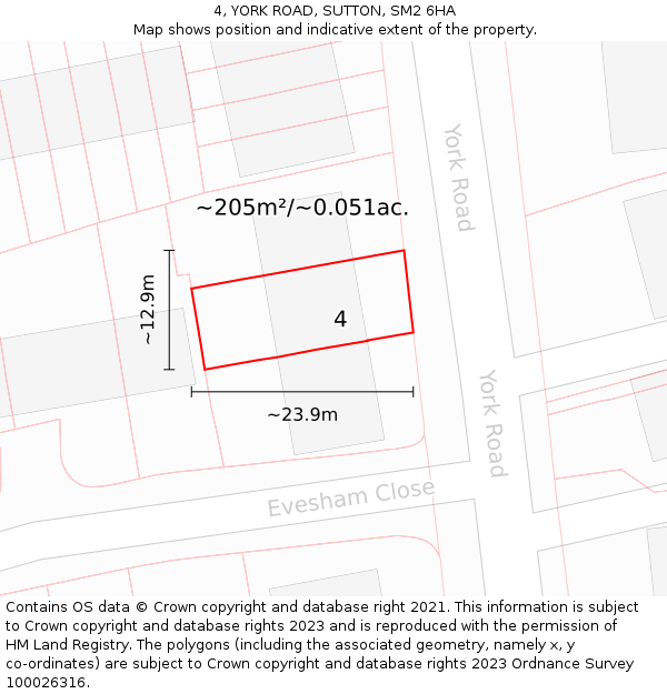 4, YORK ROAD, SUTTON, SM2 6HA: Plot and title map