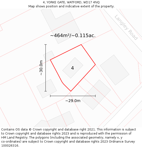 4, YORKE GATE, WATFORD, WD17 4NQ: Plot and title map