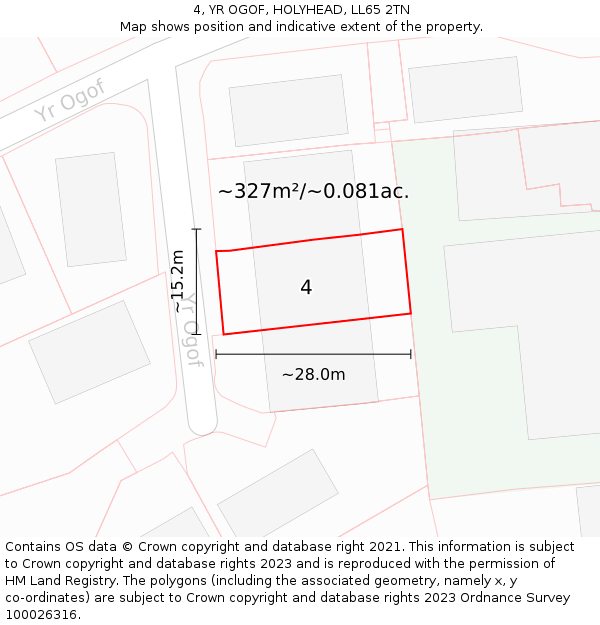 4, YR OGOF, HOLYHEAD, LL65 2TN: Plot and title map