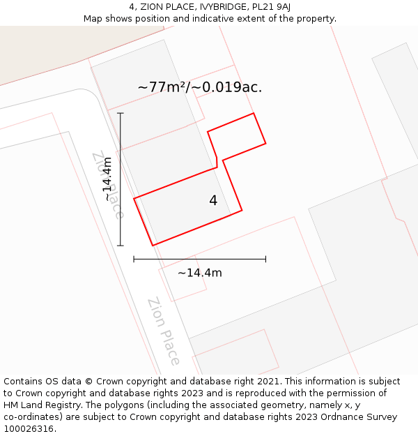 4, ZION PLACE, IVYBRIDGE, PL21 9AJ: Plot and title map
