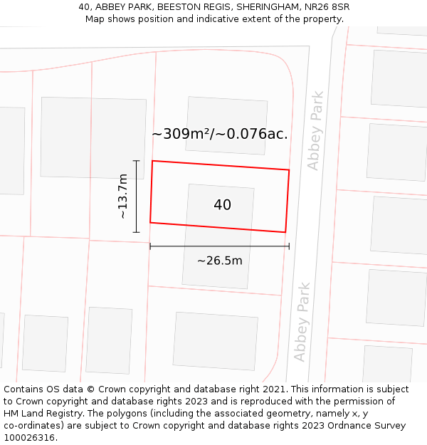 40, ABBEY PARK, BEESTON REGIS, SHERINGHAM, NR26 8SR: Plot and title map