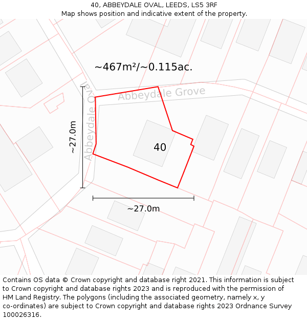 40, ABBEYDALE OVAL, LEEDS, LS5 3RF: Plot and title map