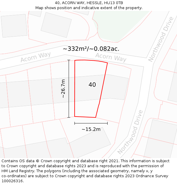 40, ACORN WAY, HESSLE, HU13 0TB: Plot and title map