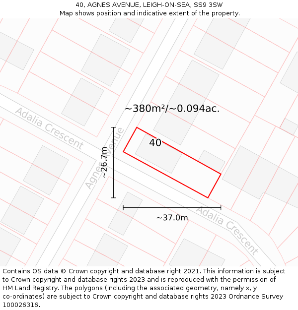 40, AGNES AVENUE, LEIGH-ON-SEA, SS9 3SW: Plot and title map