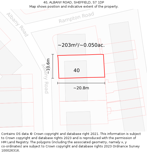 40, ALBANY ROAD, SHEFFIELD, S7 1DP: Plot and title map