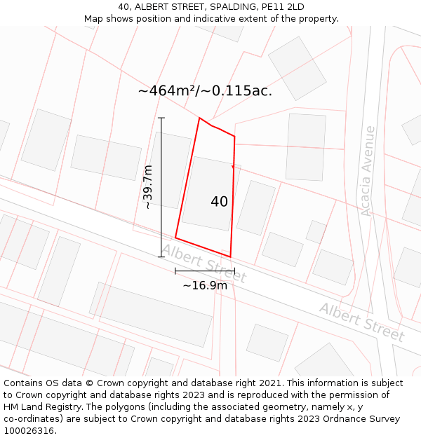 40, ALBERT STREET, SPALDING, PE11 2LD: Plot and title map