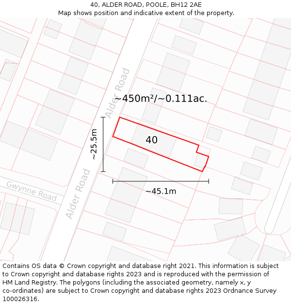 40, ALDER ROAD, POOLE, BH12 2AE: Plot and title map